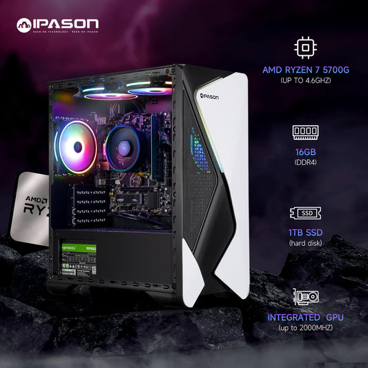 Gaming Desktop,Amd Ryzen 7 5700G 8 Core(Up to 4.5Ghz),16Gb RAM,1TB Ssd,Windows 11 Home - Wifi - Gaming PC